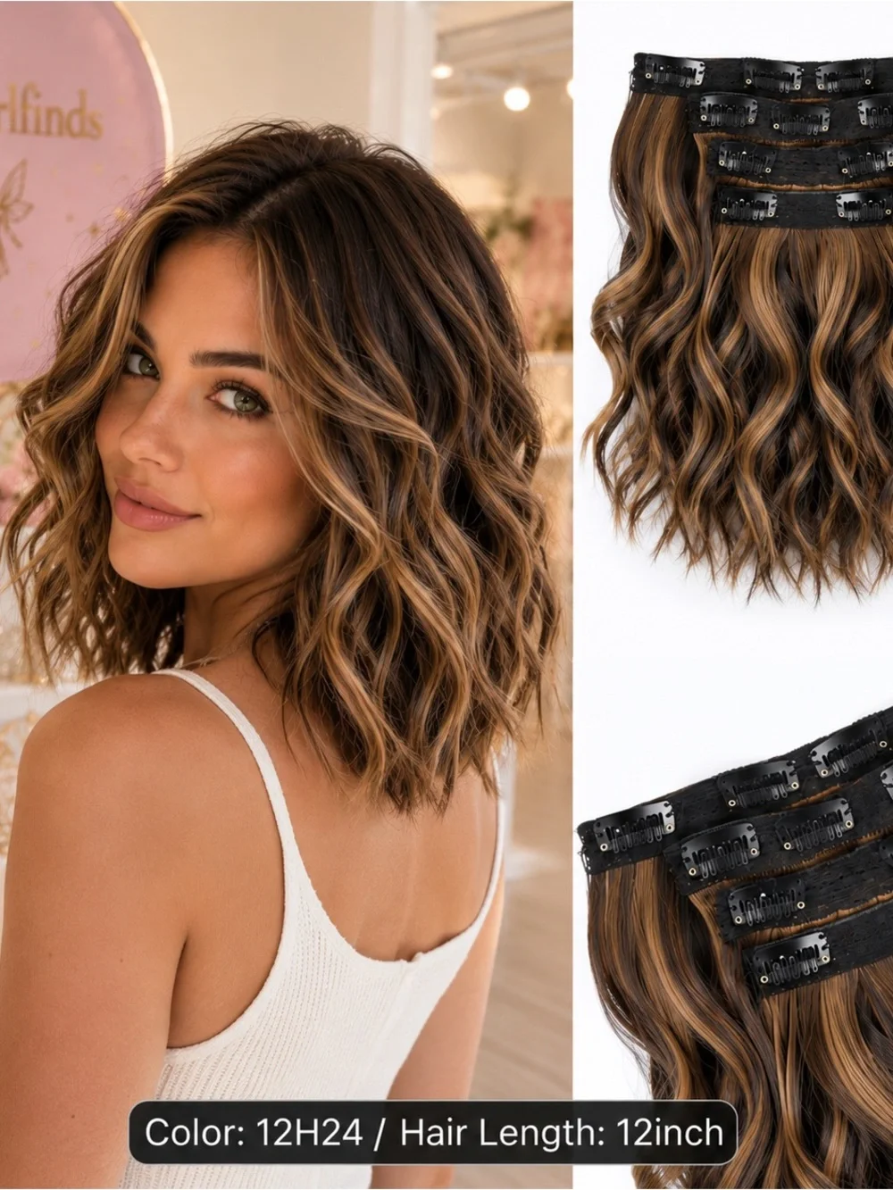 12H24 Brown Blonde Clip-In Hair Extensions - 12 Inch